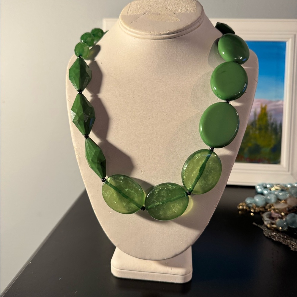 Green Statement Bead Necklace - Women Jewelry
